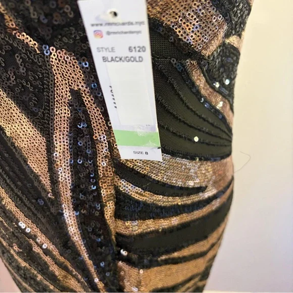 R&M Richards Black and Gold Sequin Maxi Dress,NWT,Size 8 - Picture 10 of 16